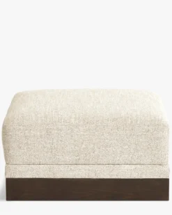 Pouf modulable, Tweed écru meringue & Bois teinte noyer foncé Roman
