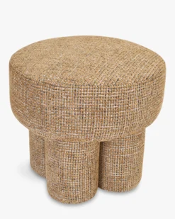 Pouf ou tabouret, Tweed marron caramel, Ø44 Corinthe
