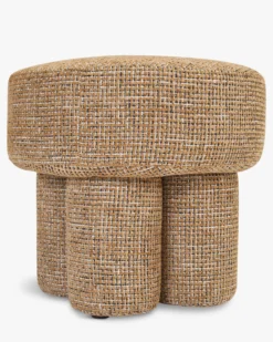 Pouf ou tabouret, Tweed marron caramel, Ø44 Corinthe
