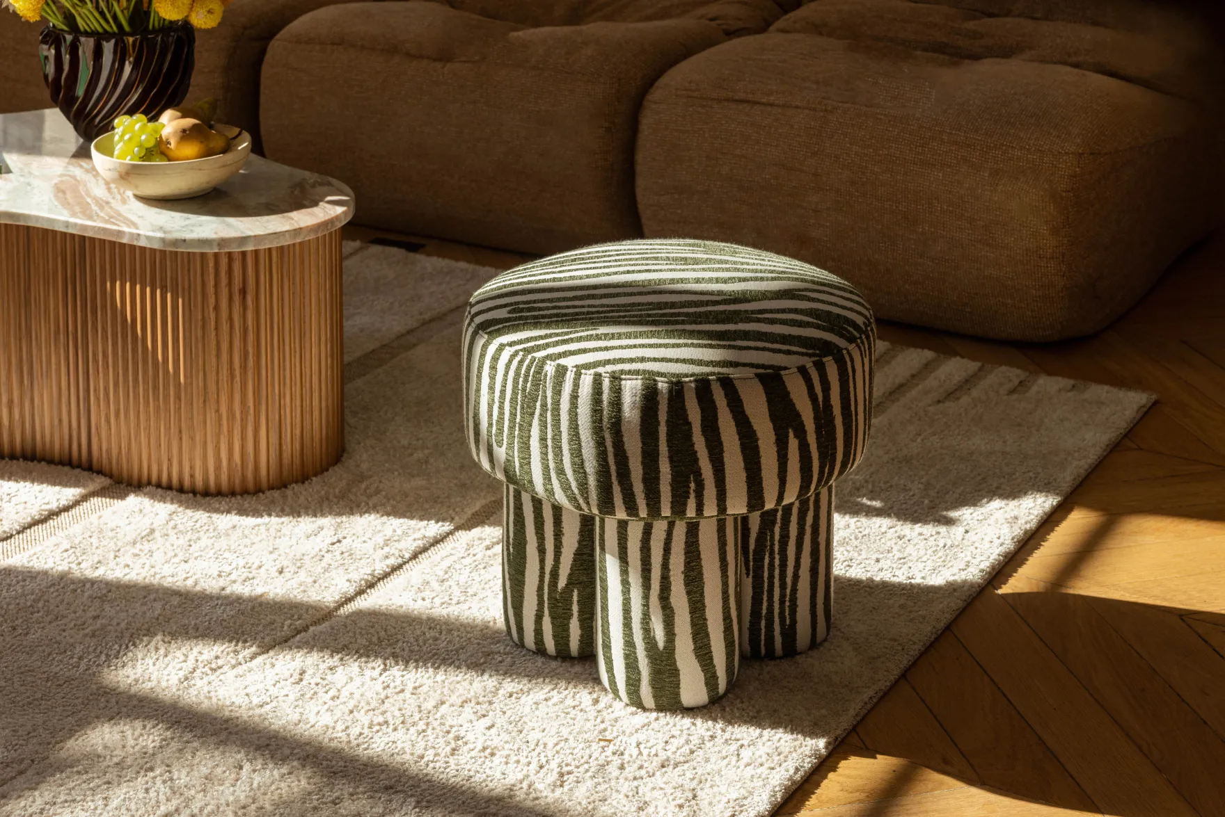 Pouf ou tabouret, Zèbre vert, Ø44 Corinthe
