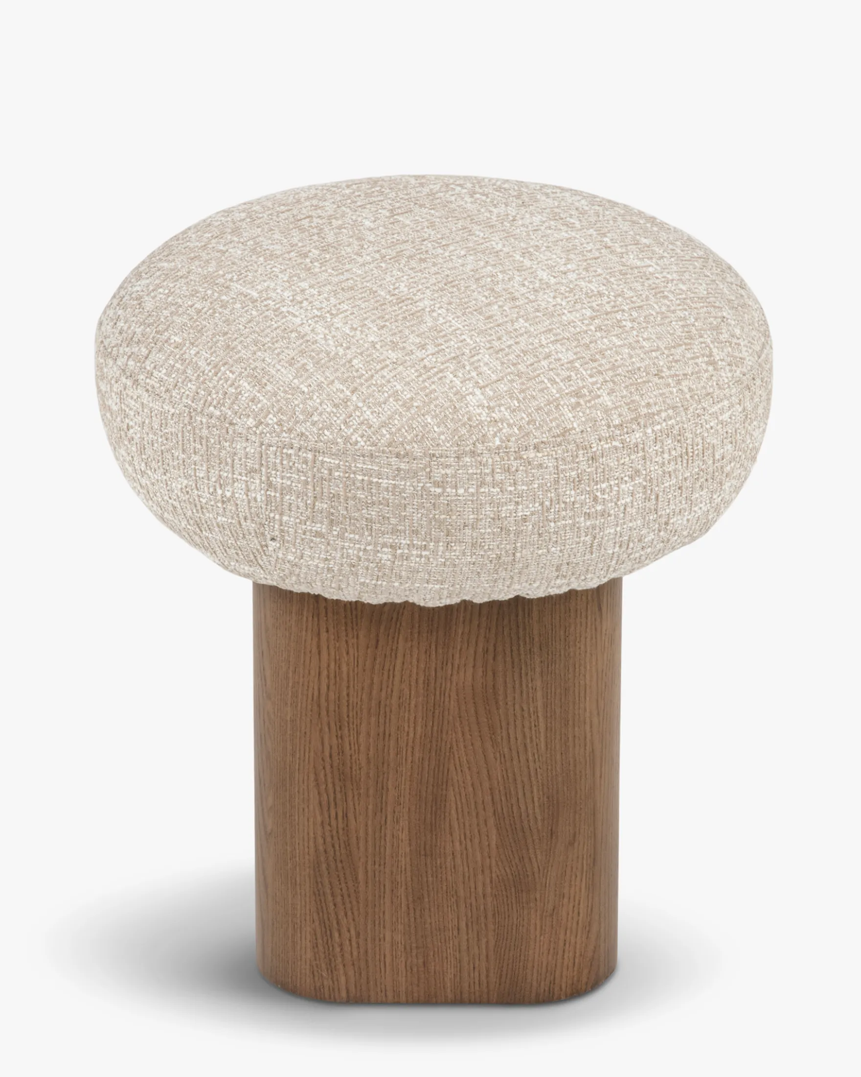 Pouf, Tweed chenillé beige & Frêne massif teinte noyer, H48 Popa