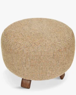 Pouf, Tweed jaune miami & bois noyer, Ø60 Platon