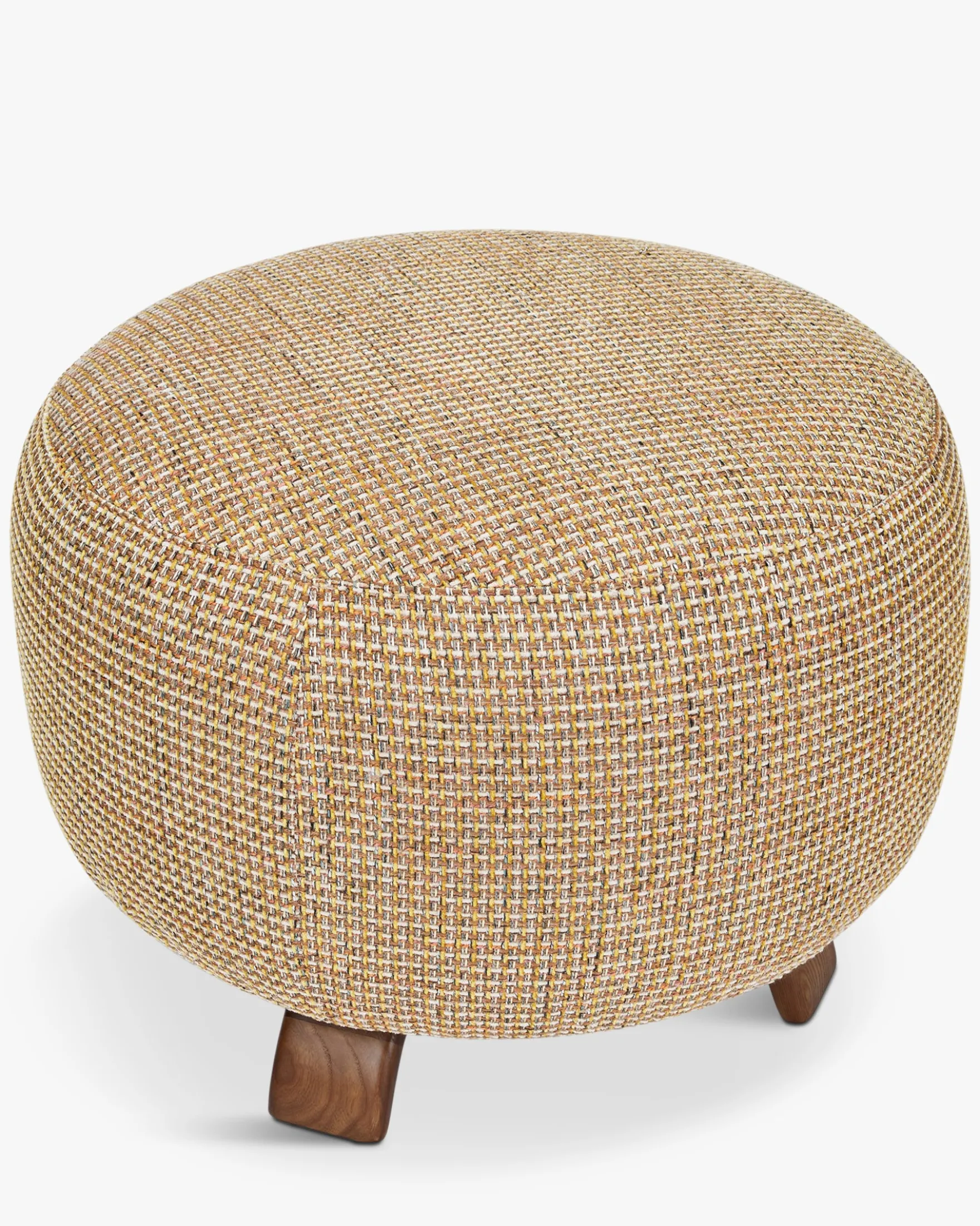 Pouf, Tweed jaune miami & bois noyer, Ø60 Platon