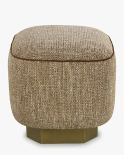 Pouf, Tweed taupe sésame & Bois peint en bronze, H46 Alyss