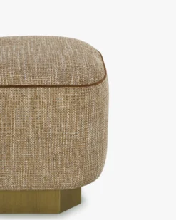 Pouf, Tweed taupe sésame & Bois peint en bronze, H46 Alyss