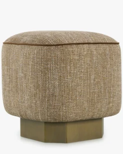 Pouf, Tweed taupe sésame & Bois peint en bronze, H46 Alyss