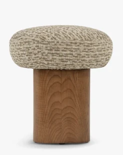 Pouf, Tweed vert sauge doré & Frêne massif teinte noyer, H48 Popa