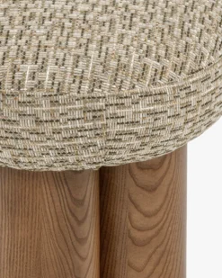 Pouf, Tweed vert sauge doré & Frêne massif teinte noyer, H48 Popa