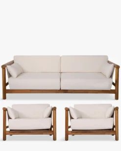 Salon de jardin, Canapé de jardin 3 places + 2 Fauteuils, Blanc Écru & Bois d'Acacia Bexley