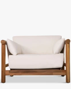 Salon de jardin, Canapé de jardin 3 places + 2 Fauteuils, Blanc Écru & Bois d'Acacia Bexley