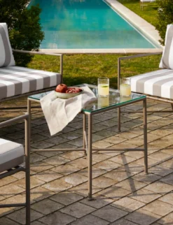Salon de jardin, Canapé + Fauteuil + Table, Taupe Rayé & Métal taupe Bel air