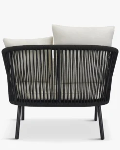 Salon de jardin, Canapé 3 places + Fauteuil, Blanc écru, Cordage & Métal noir Santa Monica