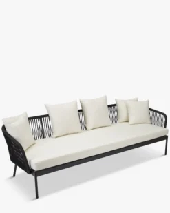 Salon de jardin, Canapé 3 places + Fauteuil, Blanc écru, Cordage & Métal noir Santa Monica