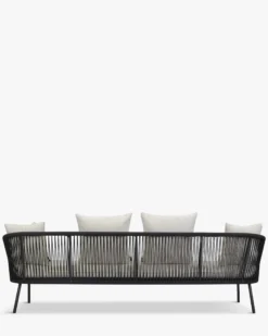 Salon de jardin, Canapé 3 places + Fauteuil, Blanc écru, Cordage & Métal noir Santa Monica