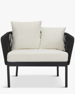 Salon de jardin, Canapé 3 places + Fauteuil, Blanc écru, Cordage & Métal noir Santa Monica