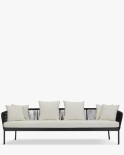 Salon de jardin, Canapé 3 places + 2 Fauteuils, Blanc écru, Cordage & Métal noir Santa Monica