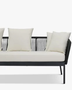 Salon de jardin, Canapé 3 places + 2 Fauteuils, Blanc écru, Cordage & Métal noir Santa Monica