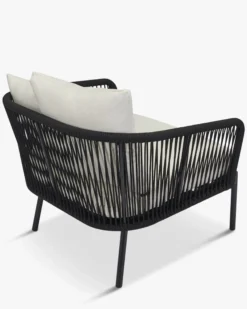 Salon de jardin, Canapé 3 places + 2 Fauteuils, Blanc écru, Cordage & Métal noir Santa Monica