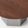 Table basse, Bois de frêne teinte noyer & Acier inoxydable, Ø90 Hexa