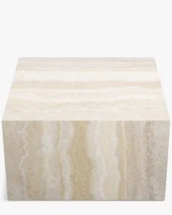 Table basse, Cube effet travertin glossy, H35 Roma
