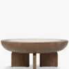 Table basse, Frêne massif teinté noyer & Travertin waterproof, Ø95 Saturne