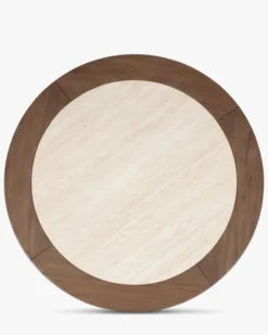 Table basse, Frêne massif teinté noyer & Travertin waterproof, Ø95 Saturne