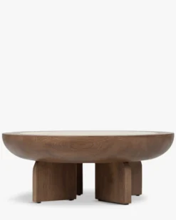 Table basse, Frêne massif teinté noyer & Travertin waterproof, Ø95 Saturne