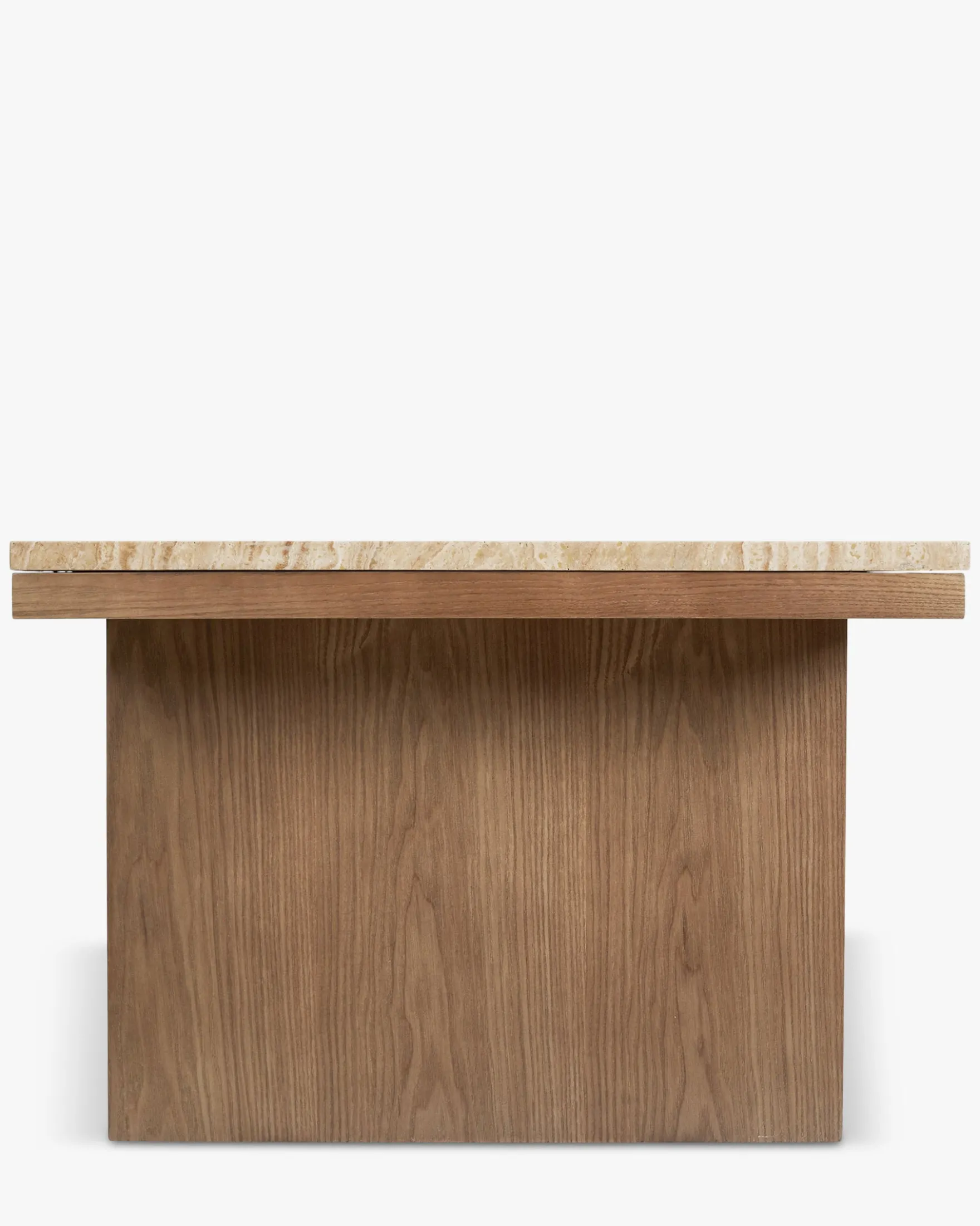 Table basse, L100, Travertin waterproof & bois de frêne teinte noyer Highland L