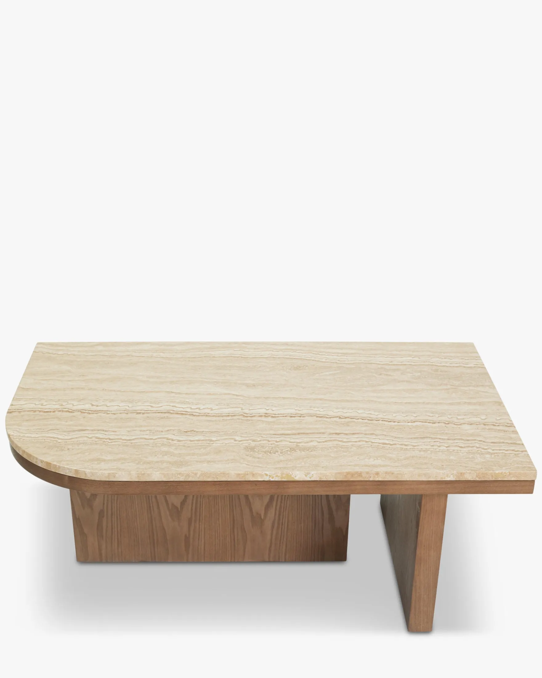 Table basse, L100, Travertin waterproof & bois de frêne teinte noyer Highland L