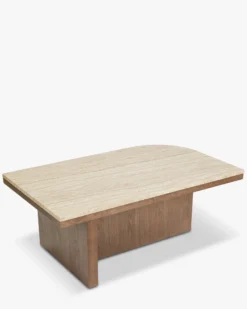 Table basse, L100, Travertin waterproof & bois de frêne teinte noyer Highland L