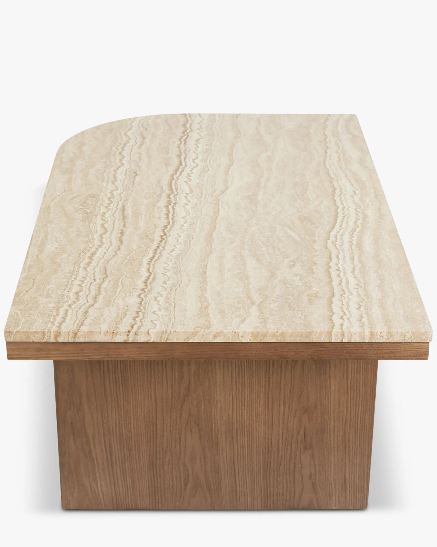 Table basse, L100, Travertin waterproof & bois de frêne teinte noyer Highland L