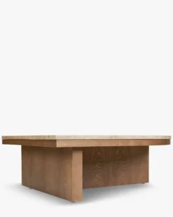 Table basse, L85, Travertin waterproof & bois de frêne teinte noyer Highland M