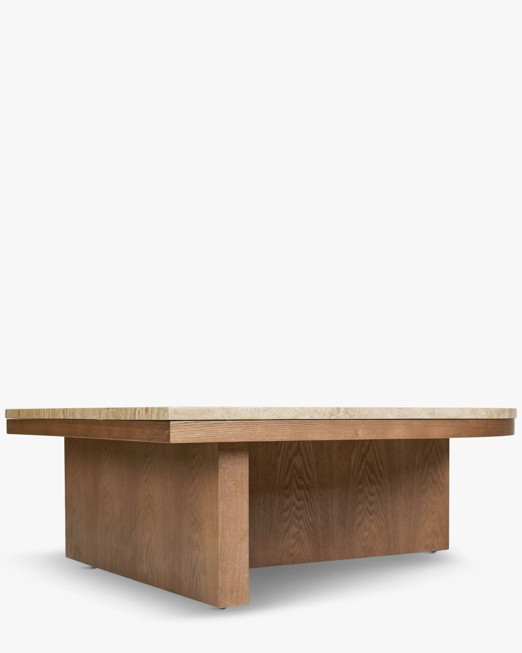 Table basse, L85, Travertin waterproof & bois de frêne teinte noyer Highland M