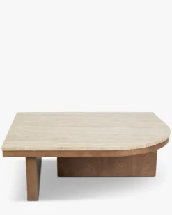 Table basse, L85, Travertin waterproof & bois de frêne teinte noyer Highland M