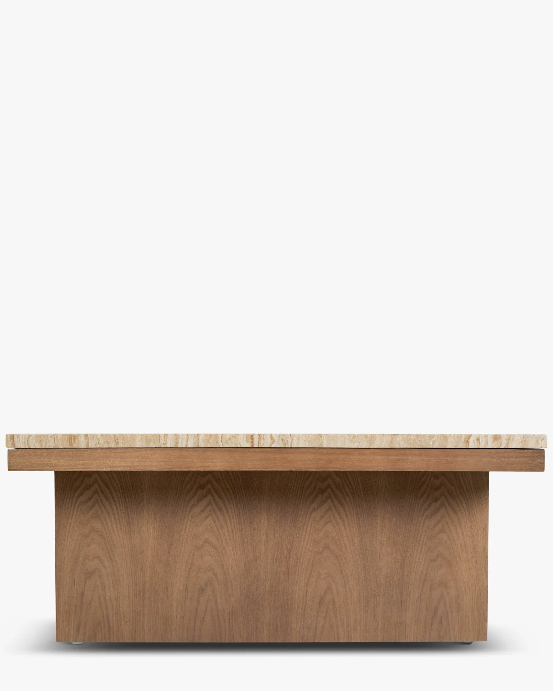 Table basse, L85, Travertin waterproof & bois de frêne teinte noyer Highland M