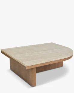 Table basse, L85, Travertin waterproof & bois de frêne teinte noyer Highland M
