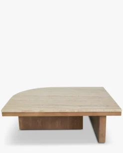 Table basse, L85, Travertin waterproof & bois de frêne teinte noyer Highland M