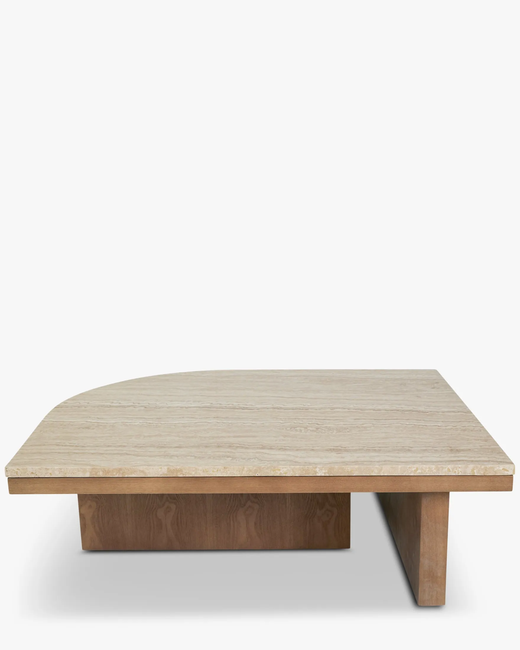 Table basse, L85, Travertin waterproof & bois de frêne teinte noyer Highland M