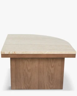 Table basse, L65, Travertin waterproof & bois de frêne teinte noyer Highland S