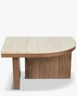 Table basse, L65, Travertin waterproof & bois de frêne teinte noyer Highland S