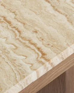Table basse, L65, Travertin waterproof & bois de frêne teinte noyer Highland S