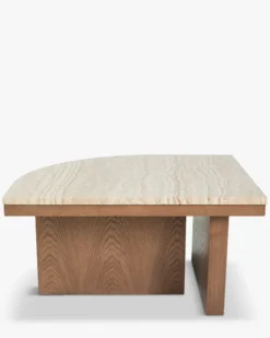 Table basse, L65, Travertin waterproof & bois de frêne teinte noyer Highland S