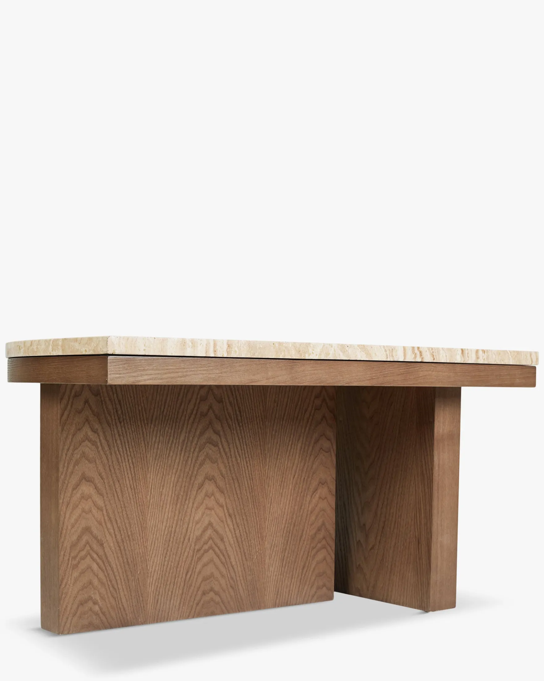 Table basse, L65, Travertin waterproof & bois de frêne teinte noyer Highland S