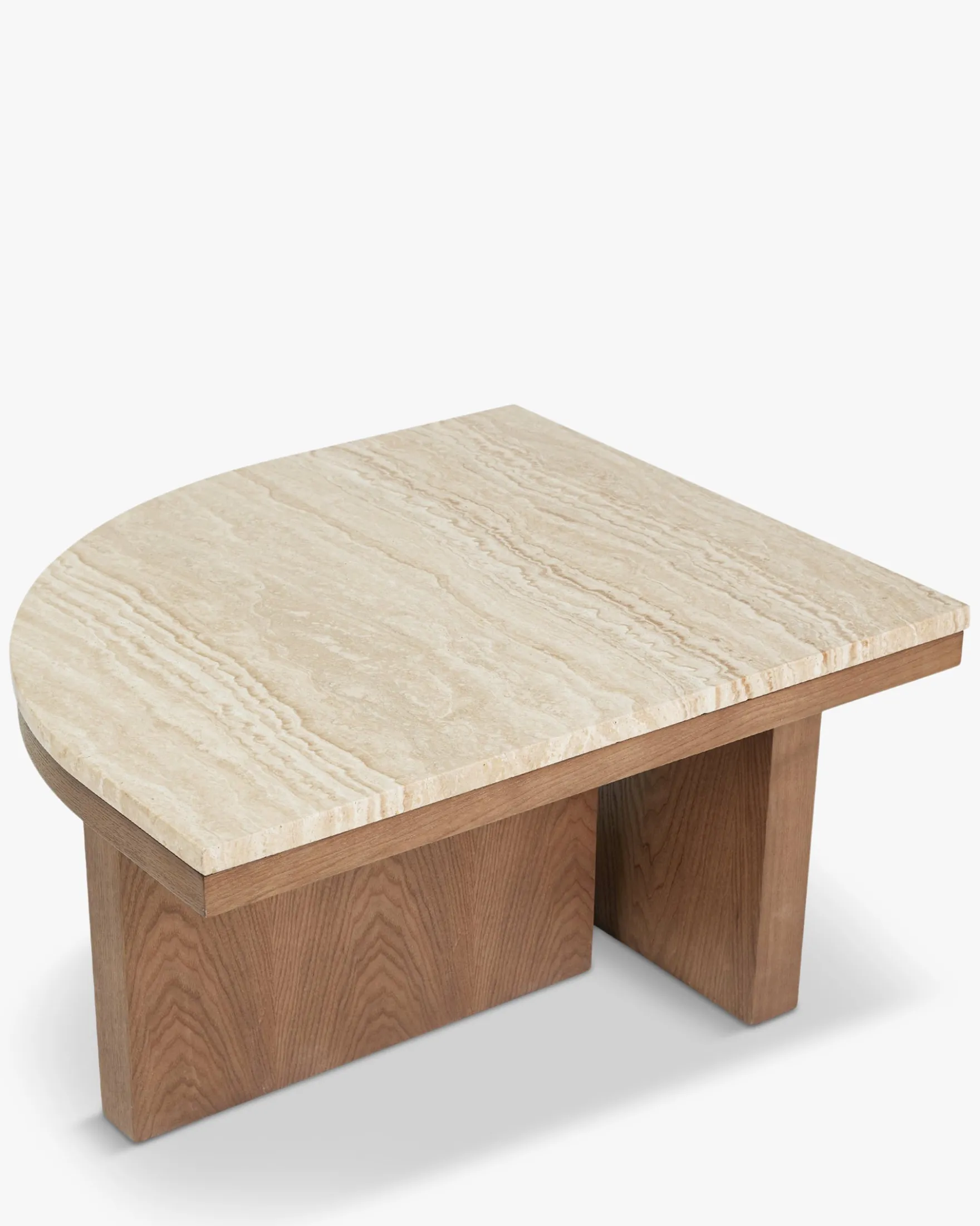 Table basse, L65, Travertin waterproof & bois de frêne teinte noyer Highland S
