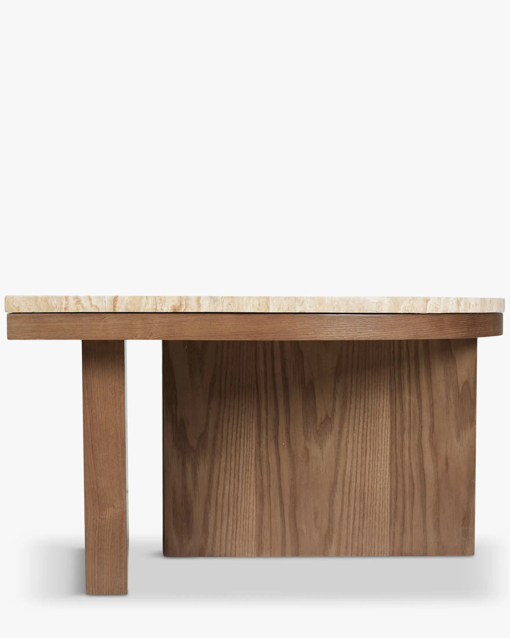 Table basse, L65, Travertin waterproof & bois de frêne teinte noyer Highland S