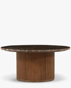 Table basse, Marbre Dark Emperador & Bois teinté noyer, Ø80 Oviedo