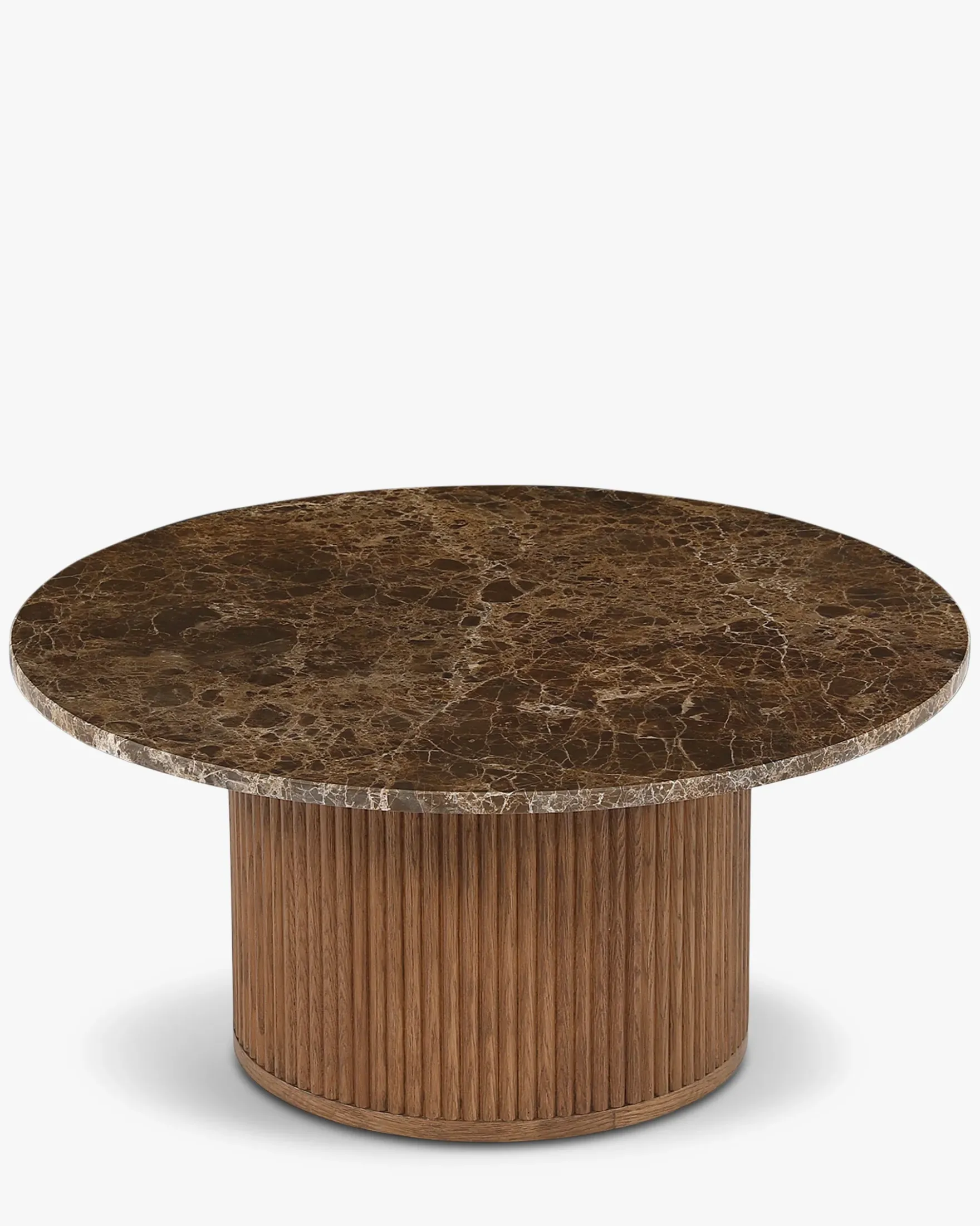 Table basse, Marbre Dark Emperador & Bois teinté noyer, Ø80 Oviedo