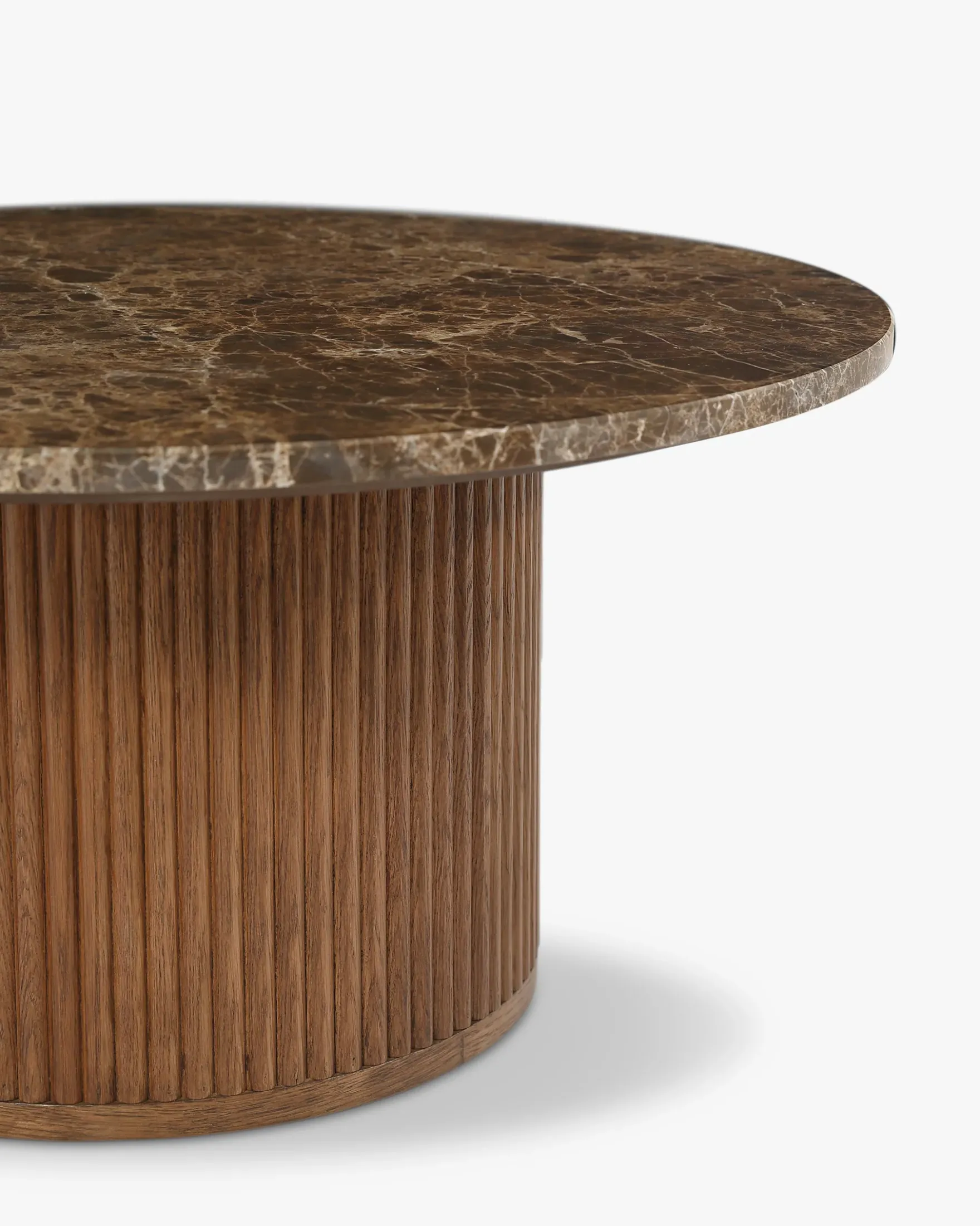 Table basse, Marbre Dark Emperador & Bois teinté noyer, Ø80 Oviedo