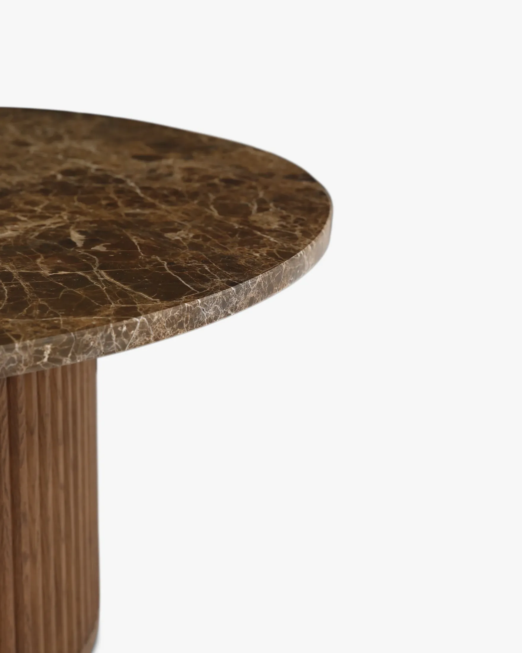 Table basse, Marbre Dark Emperador & Bois teinté noyer, Ø80 Oviedo