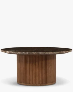 Table basse, Marbre Dark Emperador & Bois teinté noyer, Ø80 Oviedo
